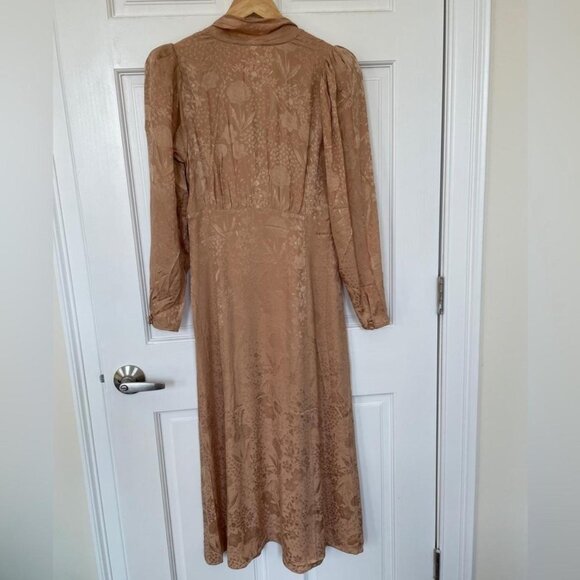 Wilfred Le Fou Mambo Silk Midi Dress | Beige Brocade Size 6 - Picture 6 of 6